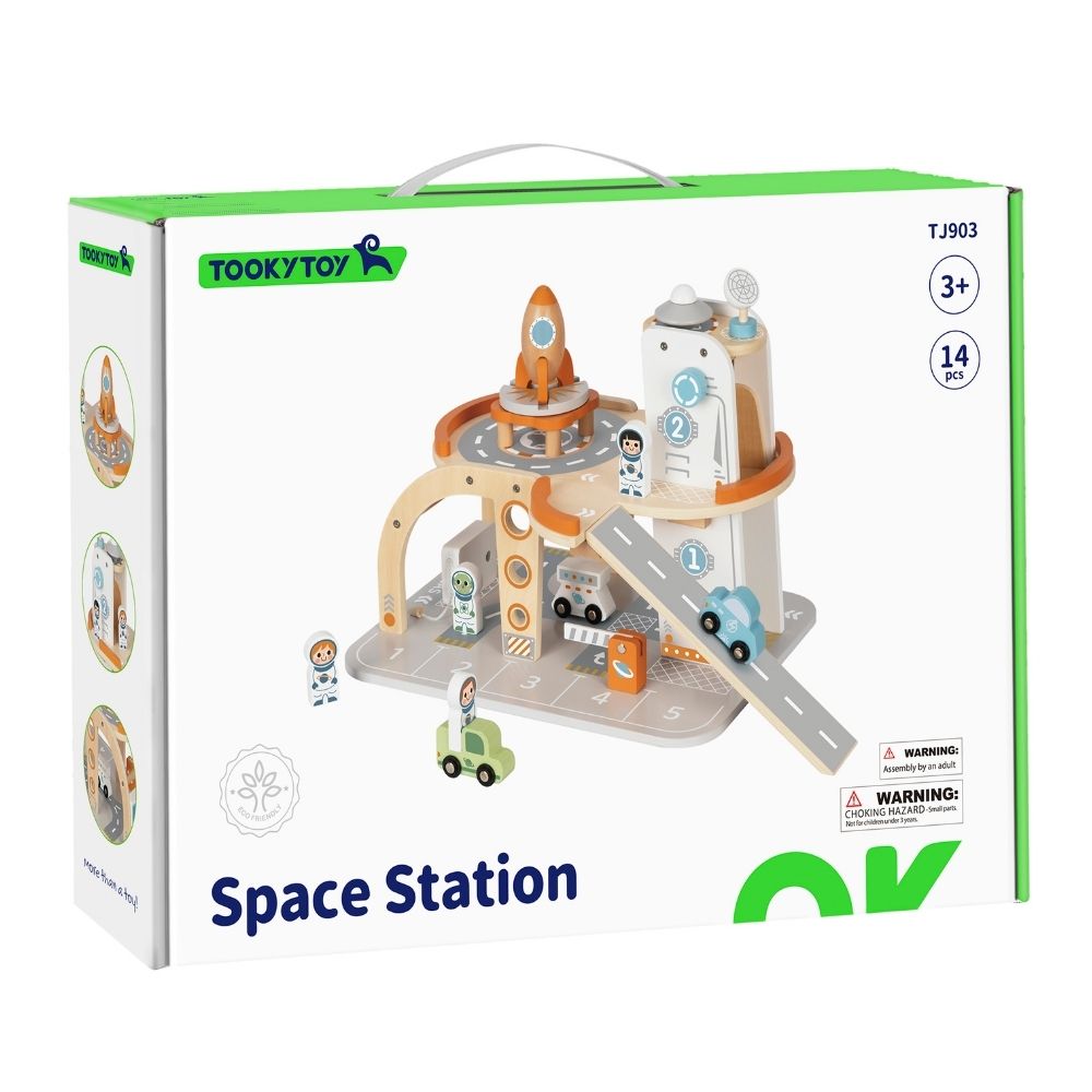 TookyToy - Pretend Play Wooden Space Station Toy Set - 14 Pieces