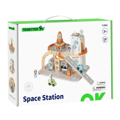 TookyToy - Pretend Play Wooden Space Station Toy Set - 14 Pieces