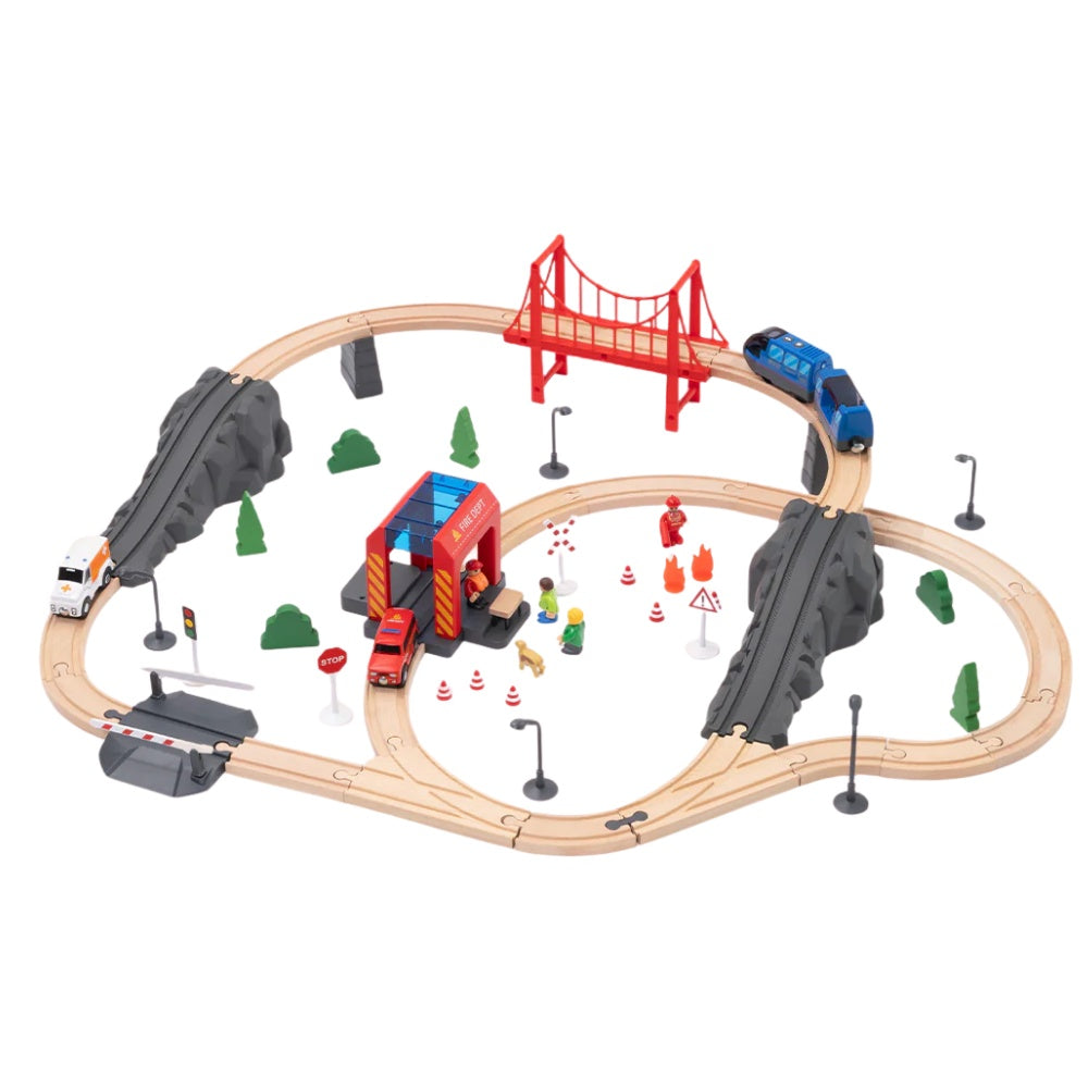 TookyToy - Wooden Train Set - Fire Rescue