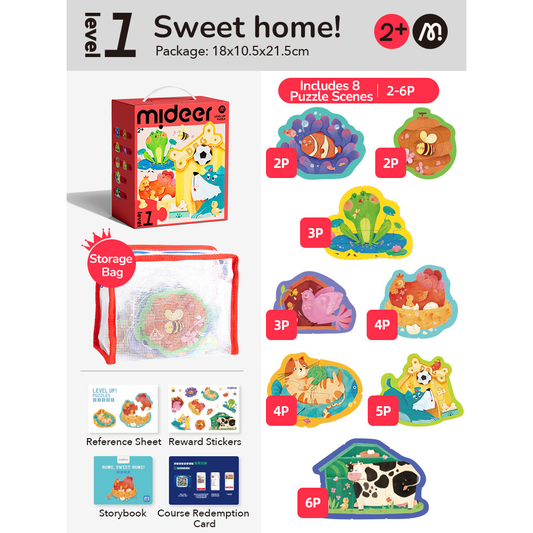 Mideer - Level Up Jigsaw Puzzle for Kids- 8-in-1 - Level 1 Sweet Home
