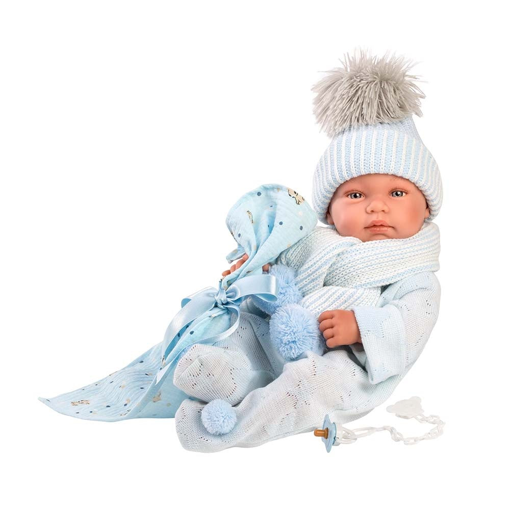 Llorens - Newborn Baby Boy Doll with Blue Beanie & Blanket: Tino - 43cm