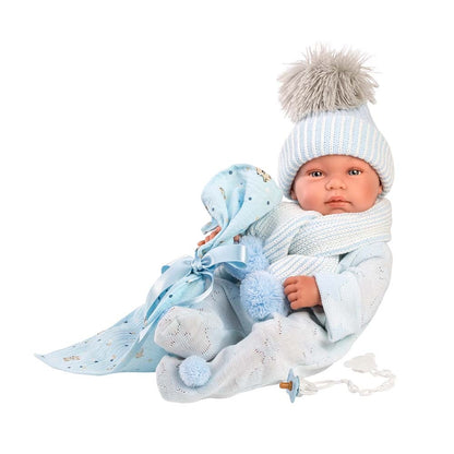 Llorens - Newborn Baby Boy Doll with Blue Beanie & Blanket: Tino - 43cm