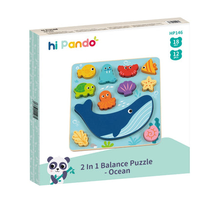 hi Pando - 2-in-1 Wooden Balancing Game and Puzzle: Ocean 12 Pieces