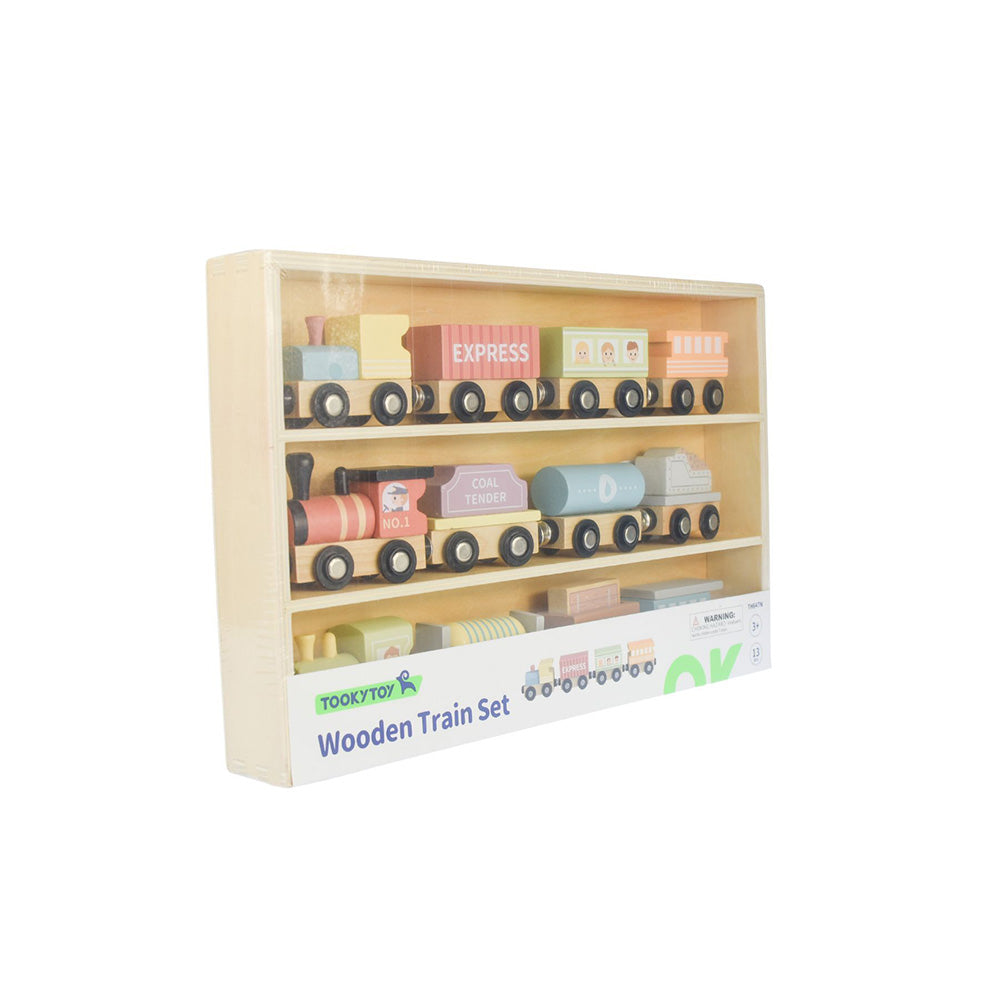 TookyToy - Wooden Train Set - Pastel - 13 Pieces - Motherhood