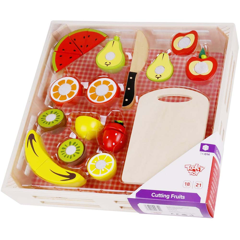 TookyToy - Pretend Play Wooden Cutting Fruit Picnic Toy Set - Motherhood