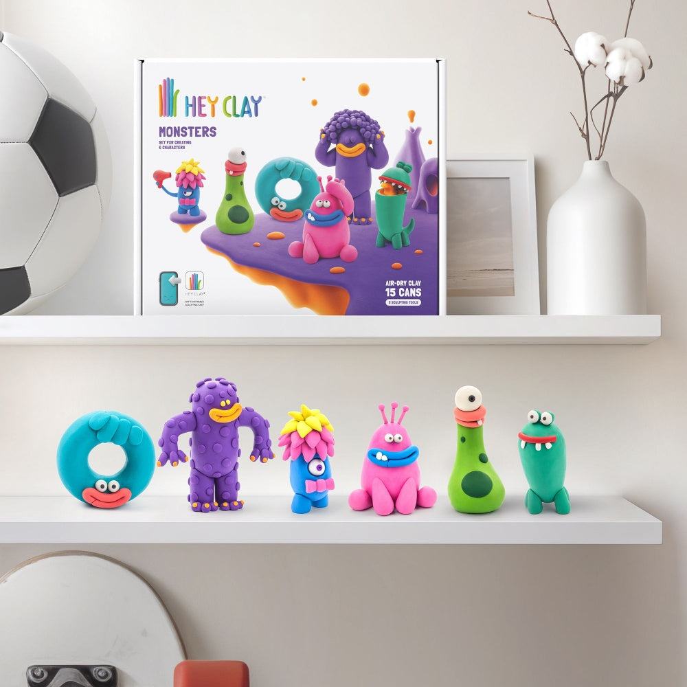 Hey Clay - Modelling Air-Dry Clay with Fun Interactive App - Monsters, 15 cans