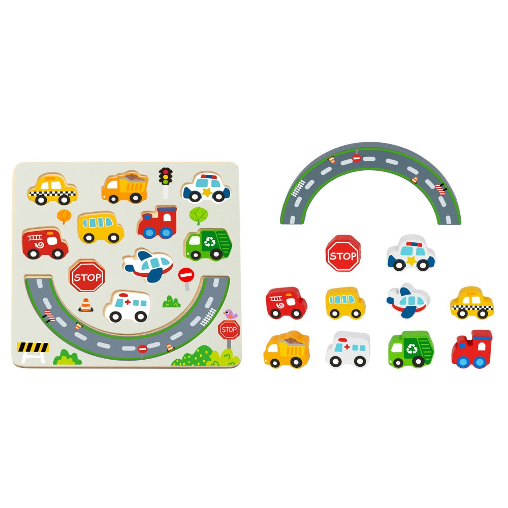 hi Pando - 2-in-1 Wooden Balancing Game and Puzzle: Transport 12 Pieces