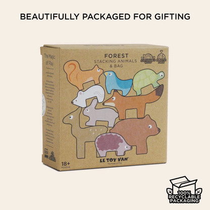 Le Toy Van - Wooden Woodland Stacking Forest Animals & Bag - 10pcs