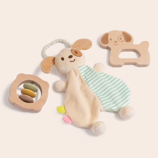 TookyToy - 3-in-1 Baby Gift Set - Rattle, Comforter & Grip Toy Playset