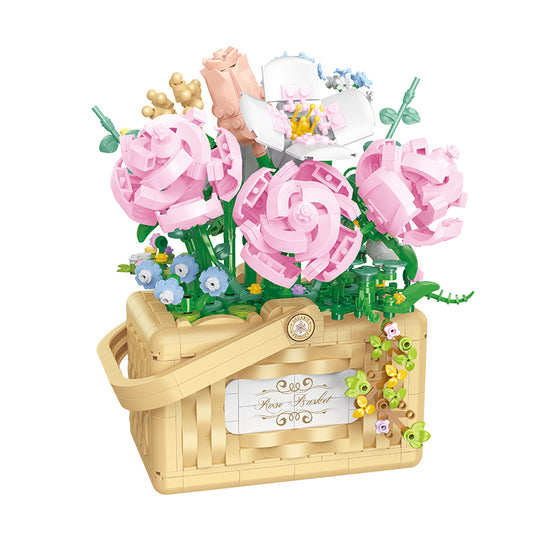 Cogo - Building Block Set - Rose Flower Basket with Fairy Lights - 1277 Pieces