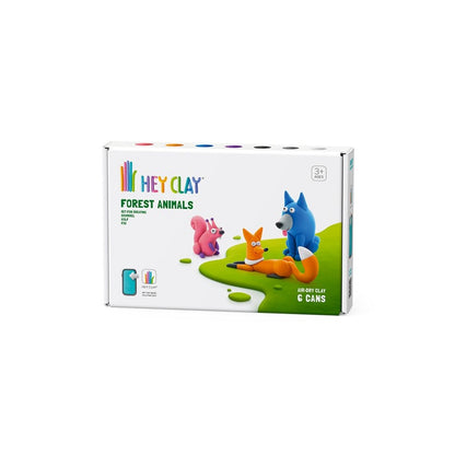 Hey Clay - Modelling Air-Dry Clay with Fun Interactive App - Wolf, Fox, Squirrel, Series Forest Animals, 6 cans