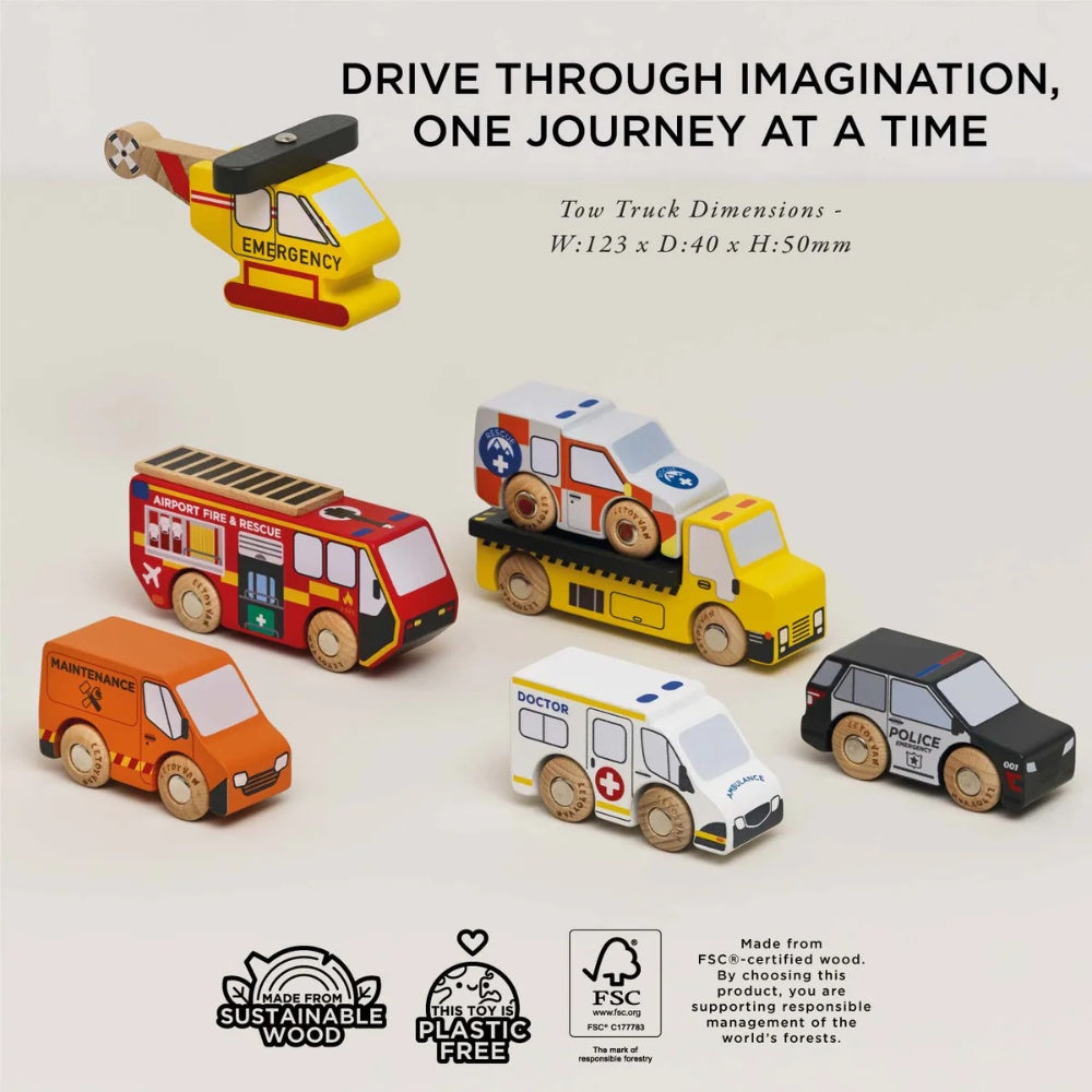 Le Toy Van - Wooden Emergency Helicopter & Rescue Toy Cars