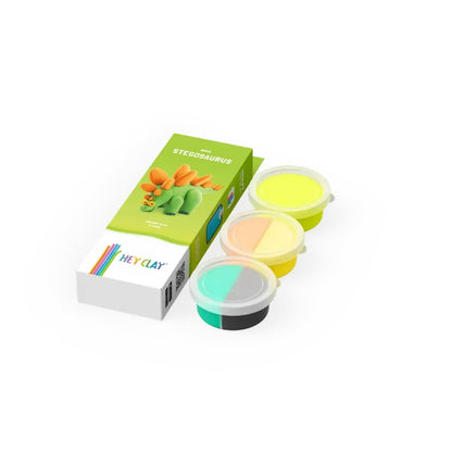 Hey Clay - Modelling Air-Dry Clay with Fun Interactive App - Stegosaurus, series Dinos, 3 cans