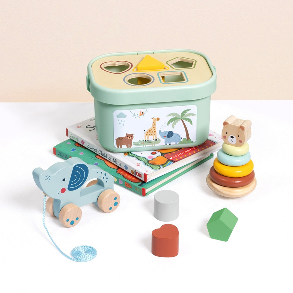 TookyToy - 3-in-1 Activity Set - Shape Sorter Stacker & Pull Along Toy