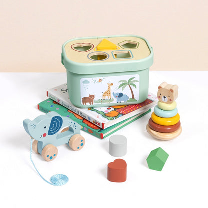 TookyToy - 3-in-1 Activity Set - Shape Sorter Stacker & Pull Along Toy