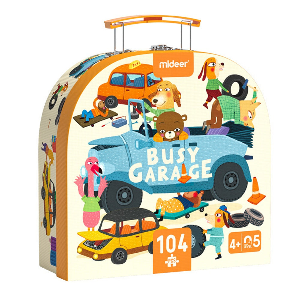 Mideer - Gift Box Jigsaw Puzzle for Kids - Busy Garage - 104 Pieces