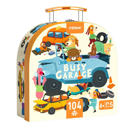 Mideer - Gift Box Jigsaw Puzzle for Kids - Busy Garage - 104 Pieces