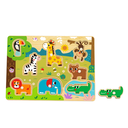 hi Pando - Wooden Peg Puzzle - Wild Animals - 9pcs