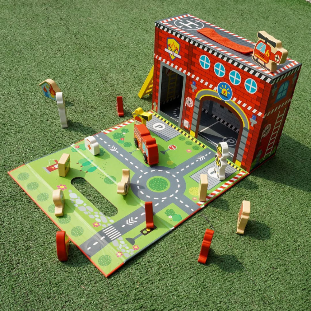 TookyToy - Pretend Play Story Box: Fire Station Toy Set