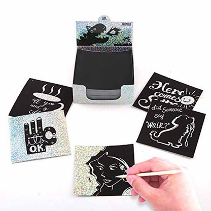 Jar Meló - Scratch Art Paper Notes Set - Silver Hologram Glitter