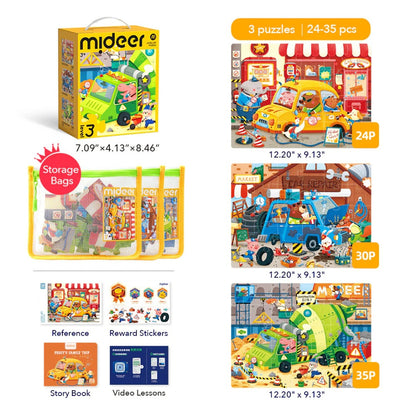 Mideer - Level Up Jigsaw Puzzle for Kids - 3-in-1 - Level 3 City Teamers