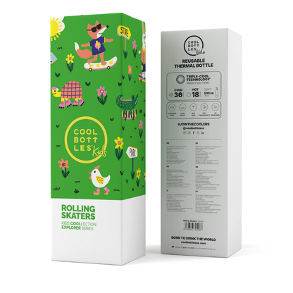 Cool Bottles - Kids Triple-Insulated Water Bottle - Rolling Skaters 500ml
