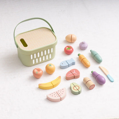 TookyToy - Wooden Cutting Food Play Set in Portable Storage Box - 31 Pieces