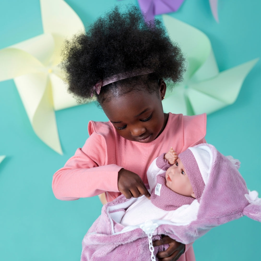 Llorens - Baby Girl Doll with Crying Mechanism, Clothing & Sleeping-bag: Mimi - 42cm