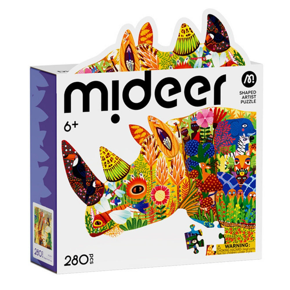 Mideer - Artist Puzzle: Dreamy Rhino - 280 Piece Shaped Jigsaw for Kids
