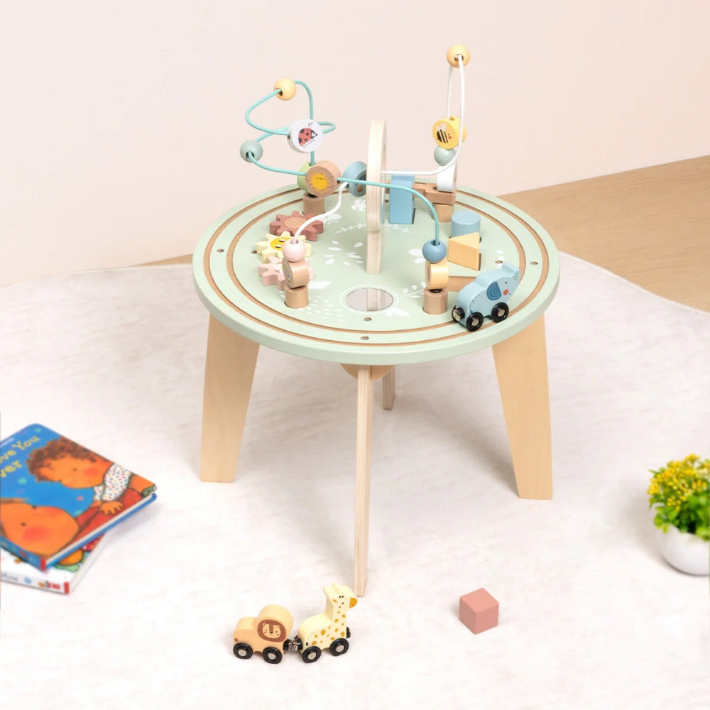 TookyToy - Wooden Activity Table with Bead Maze Shape Sorter