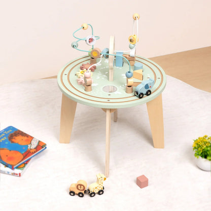 TookyToy - Wooden Activity Table with Bead Maze Shape Sorter