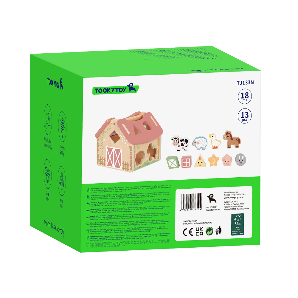 TookyToy - Farmhouse Shape Sorter - Farm Animals Sorting Toy for Toddlers
