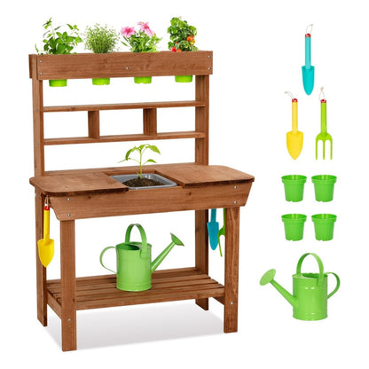 TookyToy - Kids Outdoor Potting Bench Mud Kitchen with Removable Sink