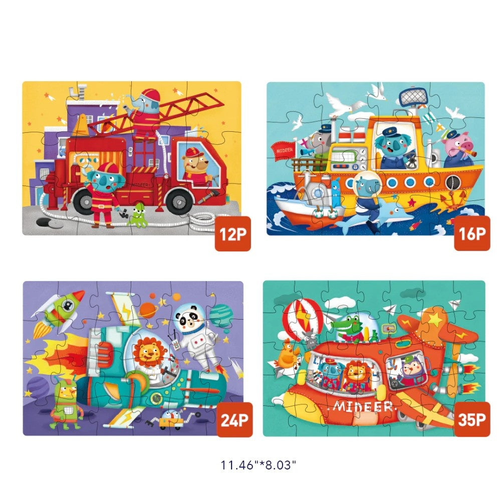 Mideer - Level Up Jigsaw Puzzle for Kids - 4-in-1 - Transport