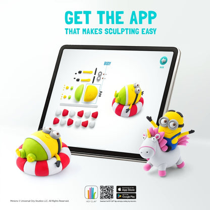 Hey Clay - Modelling Air-Dry Clay with Fun Interactive App - Stuart, Series Minions, 5 cans