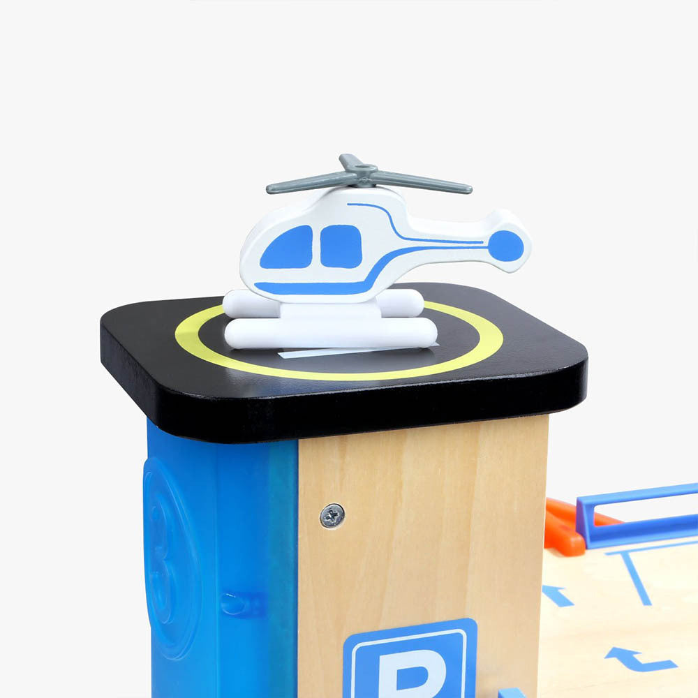 TopBright - Wooden Parking Garage Playset - 3-Level Car Ramp Toy with Cars