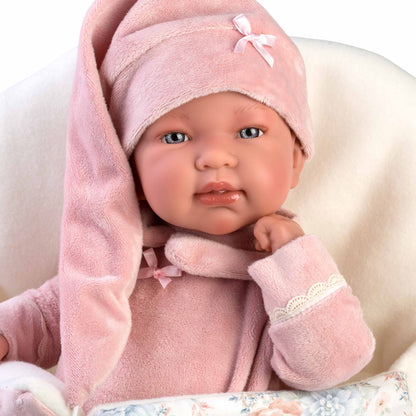 Llorens - Tina Baby Girl Doll with Clothing, Accessories & Multi-Functional Vintage Cushion - 44cm (Mechanism Optional)