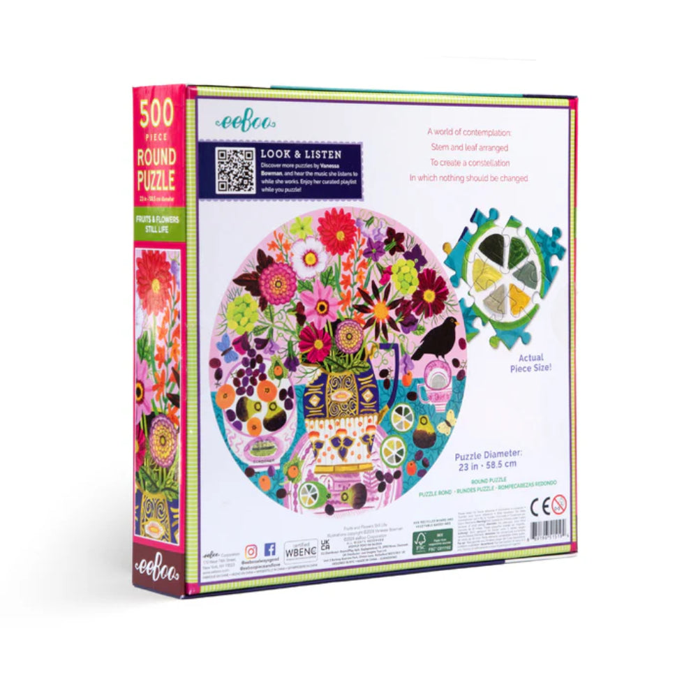 eeBoo - Fruits & Flowers Still Life 500 Piece Round Puzzle