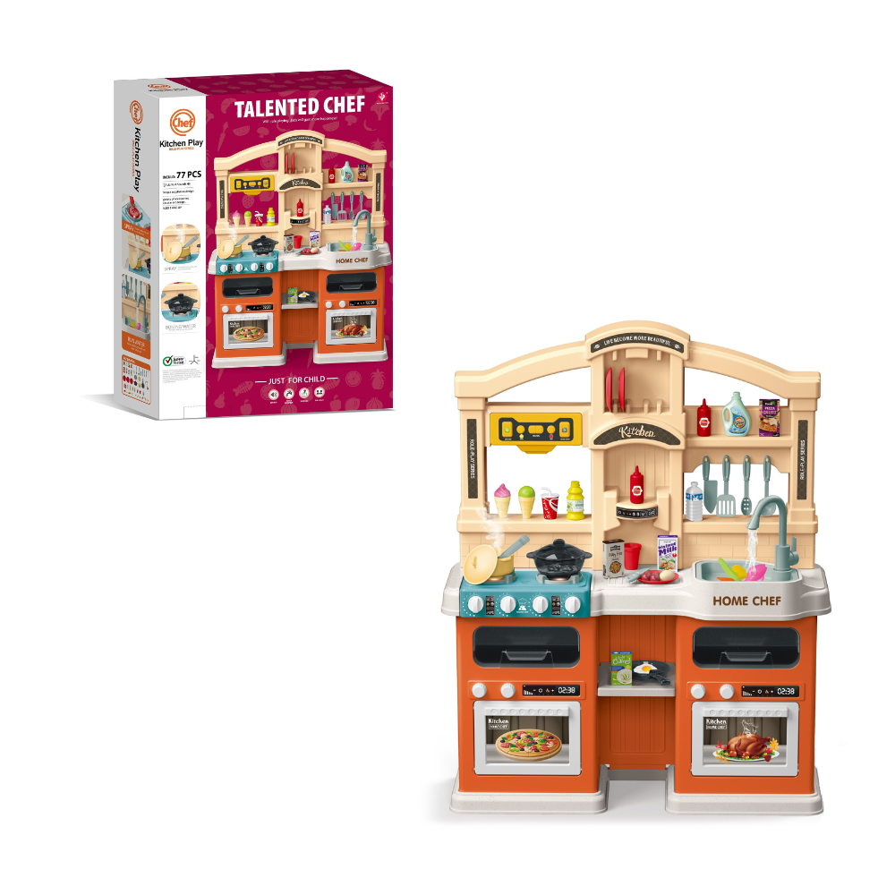 Cogo - Pretend & Play Kitchen Set with Light & Sound Effects - Orange - 77 Pieces