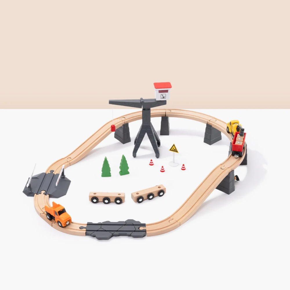 TookyToy - Wooden Train Set - Constructin Yard