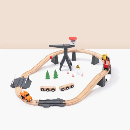 TookyToy - Wooden Train Set - Constructin Yard