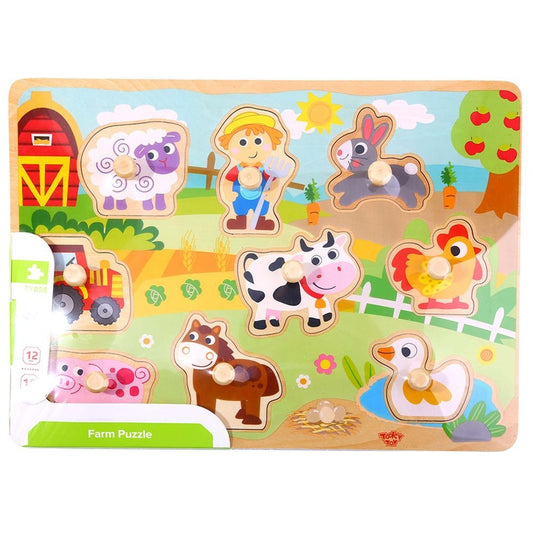 TookyToy - Wooden Peg Puzzle - Farm Animals