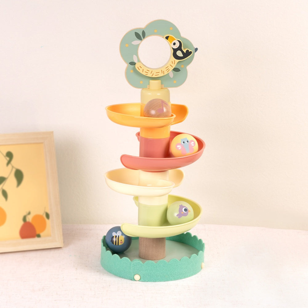 TookyToy - Ball Drop Tree Wooden Activity Toy for Toddlers - 10 Pieces