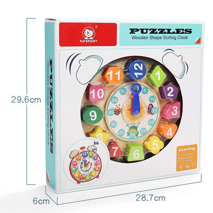 TopBright - Wooden Shape Sorting Clock - Montessori Teaching Time Number Puzzle for Kids