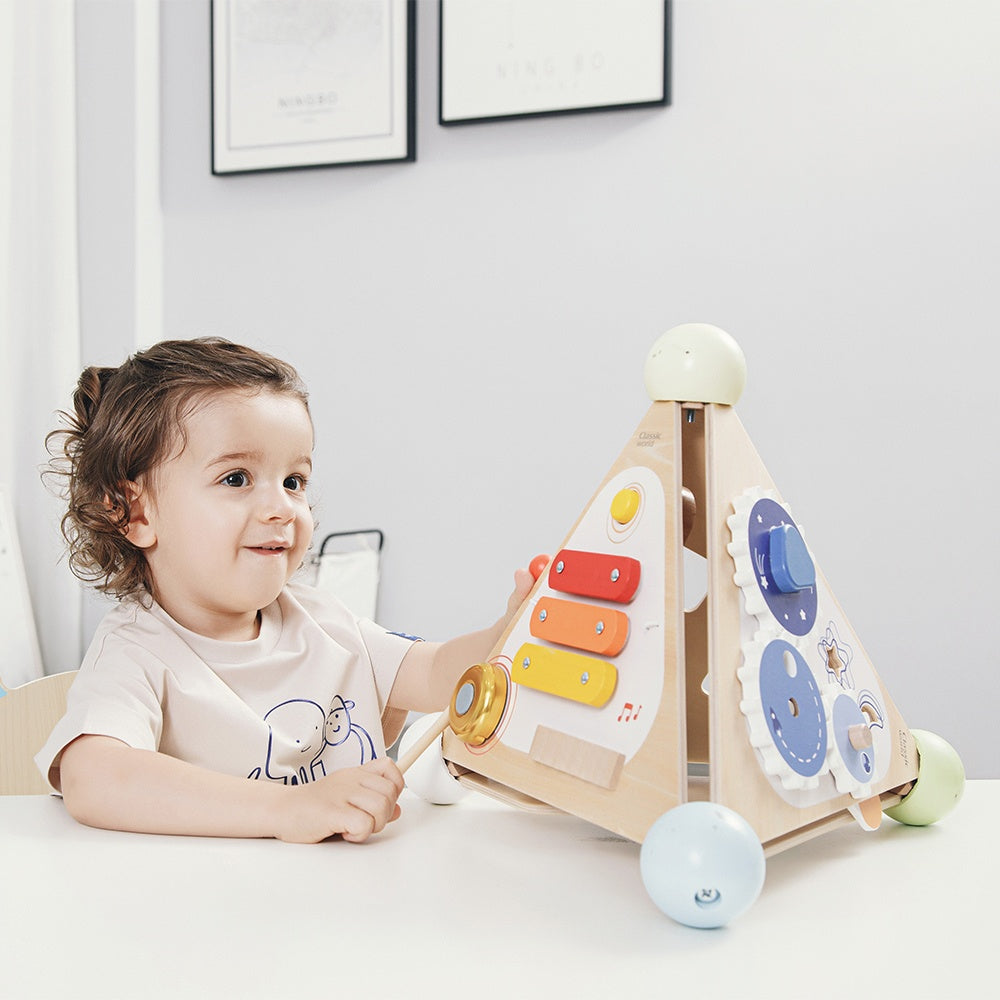 Classic World - Pyramid Activity Box - Four Sided Multi-Activity Busy Board