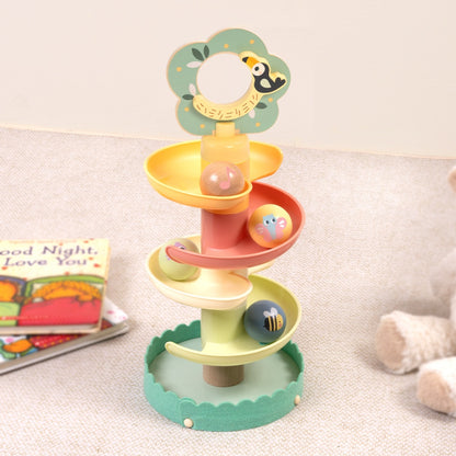 TookyToy - Ball Drop Tree Wooden Activity Toy for Toddlers - 10 Pieces