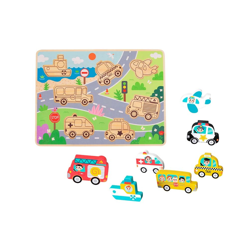 TookyToy - Wooden Chunky Transportation Puzzle