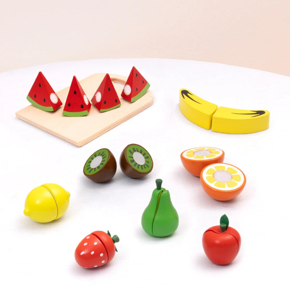 TookyToy - Pretend Play Wooden Cutting Fruit Picnic Toy Set