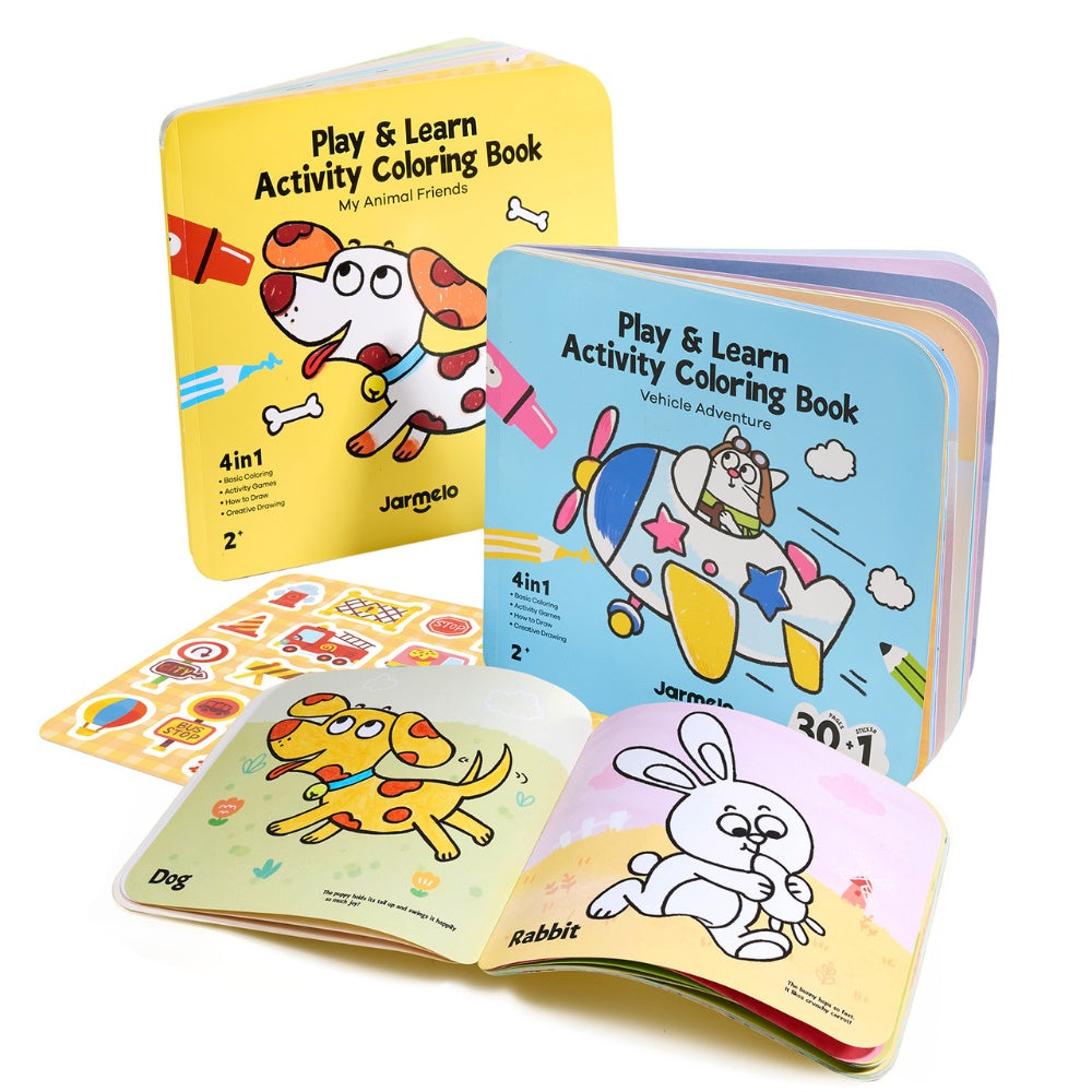 Jar Meló - Play & Learn Colouring Book Set: Vehicles & Animals - 2 Books 60 Pages