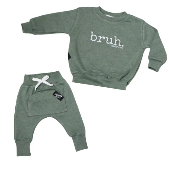 Lullaby Rock - Bruh Sweatshirt & Joggers set in Olive Green - Motherhood